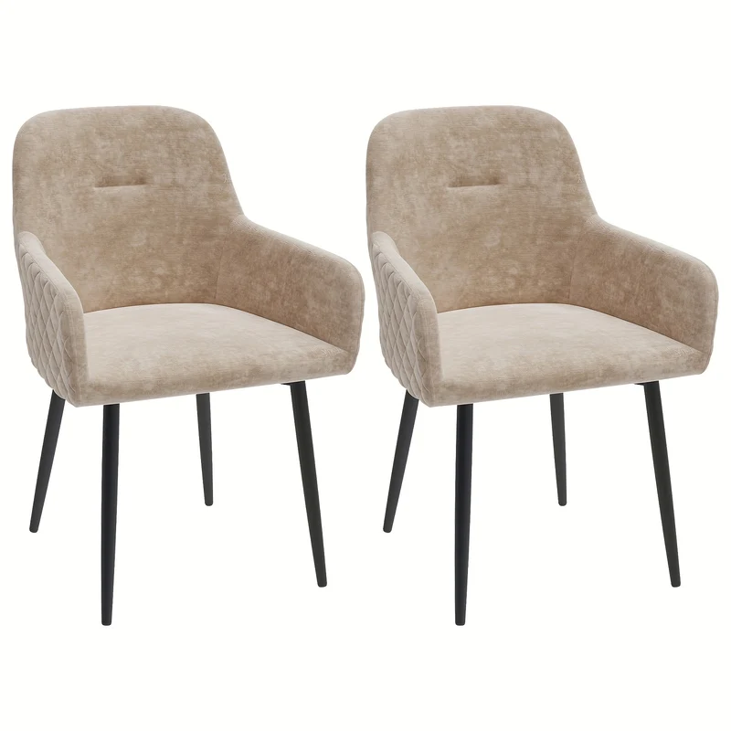 Set Of 2 Velvet Dining Chairs With Arms, Padded Kitchen Chairs, Back Side Desk Chairs, Comfty Accent Chair With Metal Legs For Kitchen, Bedroom, Living Room (2pcs, Beige)