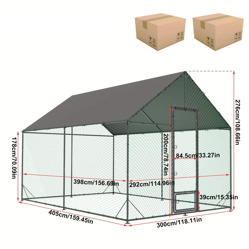 Kippenhok – Buitenren – Pluimveestal – Kippenren – Dierenhok – Gegalvaniseerd Stalen Frame – UV-bestendig Zonnescherm – Groot Formaat