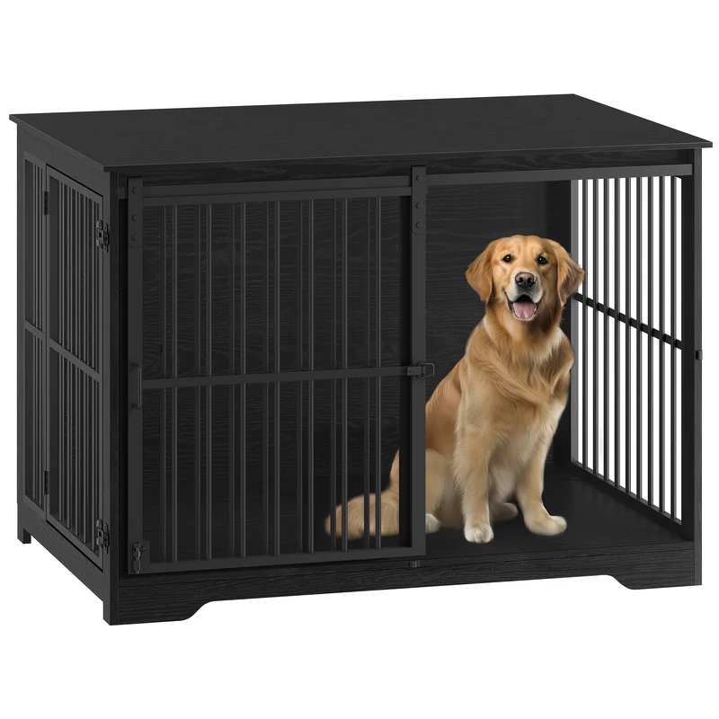 Hondenbench – Hondenkooi – Hondenhok – Hondenbox – Dierenbench – Extra Ruim 110 cm – Stevig Metaal & Hout – 2 Deuren met Veilige Slotensysteem - Zwart