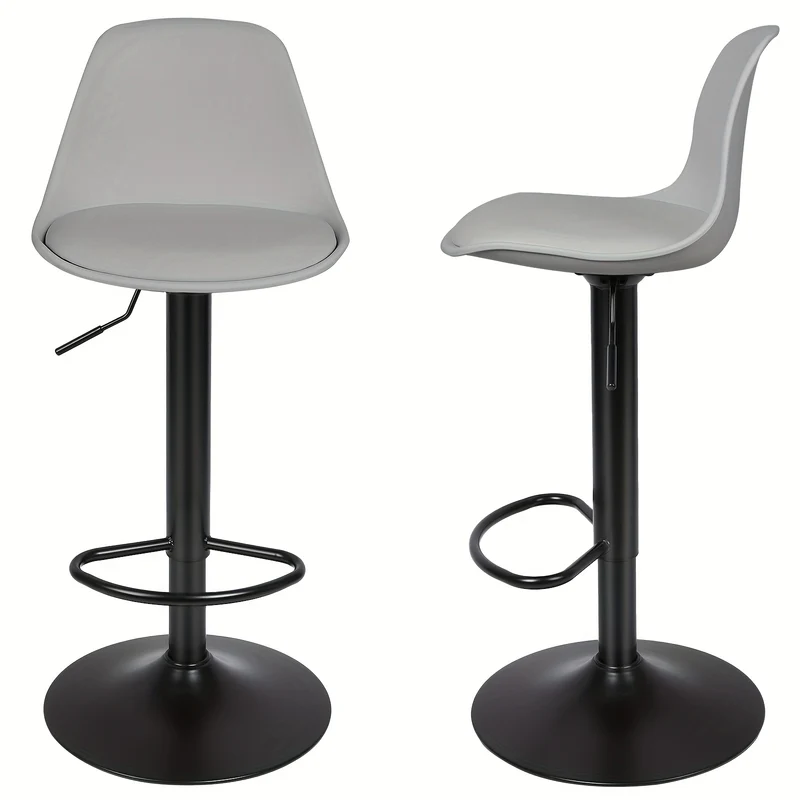 Two-Piece Set of Bar Stools with PUPU PU Soft Cushioned Seats, Adjustable Height (55-75Cm) - Suitable for Modern Swivel Bar Stools in Kitchen Islands, Cafes, And Dining Room Tables, Heavy-Duty Metal Frame with Footstool (Gray