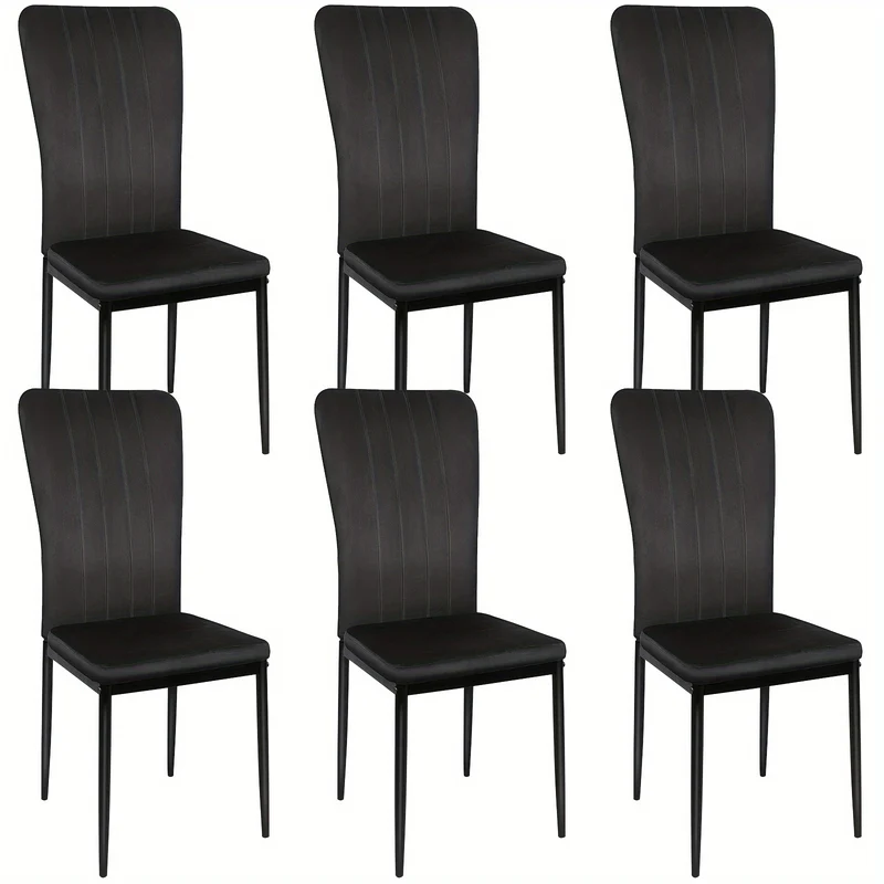 Eetkamerstoelen – Stoelen – Kuipstoelen – Keukenstoelen – Woonkamerstoelen – Set van 6 – Zwarte Velvet Bekleding – Stabiele Metalen Poten