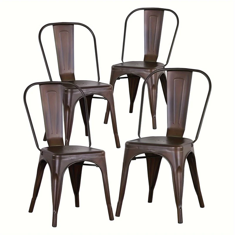Barkrukken – Bistro Stoelen – Barstoelen – Keukenstoelen – Eetkamerstoelen – Set van 4 – Industrieel Design – Metalen Frame & Rugleuning – Zithoogte 44 cm – Stevig & Onderhoudsvriendelijk