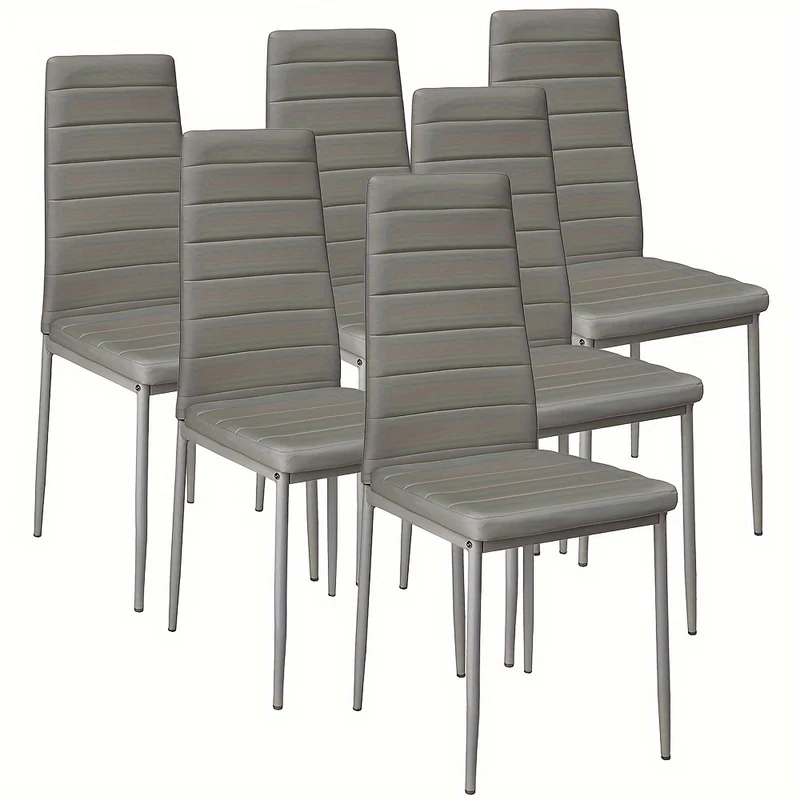 Eetkamerstoelen – Keukenstoelen – Stoelen – Dinerstoelen – Zitkamerstoelen – Kunstleren Bekleding – Ergonomische Hoge Rugleuning – Set van 6 – Armlijn Design – Grijs