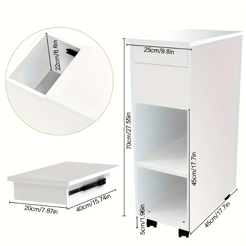 Opbergkastje – Opbergmeubel – Ladenkast – Kleine Kast – Mobiele Kast – Verrijdbaar met Remwieltjes – Compact 25x45x70 cm – Ruimtebesparend Kunststof