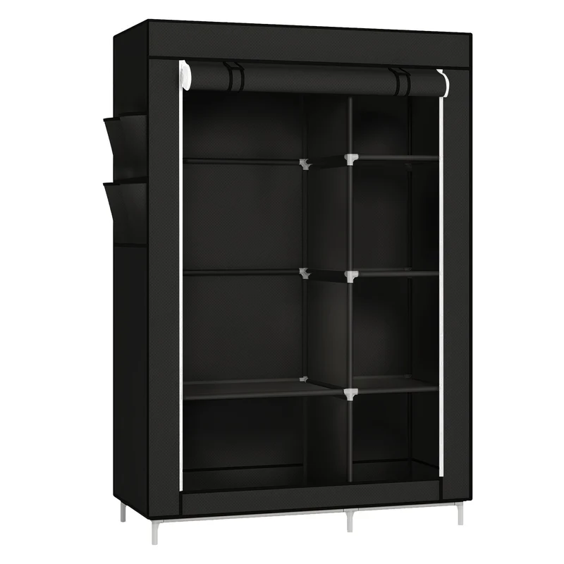 Draagbare Kledingkast – Kledingrek – Garderobekast – Opbergkast – Kleding Organizer – Compact 105x45x170 cm – Stevig IJzeren Frame – Ademend Stofhoes Zwart