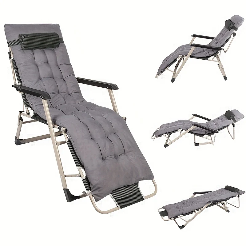 Tuin- en Ligstoel – Comfortabele Loungestoel met Dikke Zitting – Ideaal voor Tuin, Balkon, Zwembad of Strand – Grijs