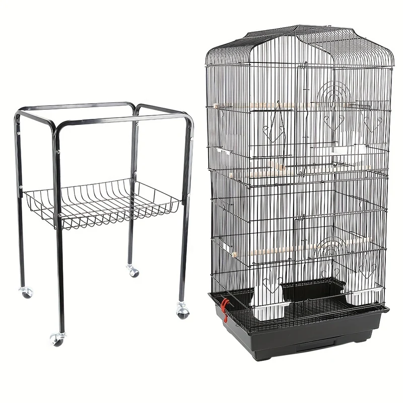 Vogelkooi – Vogelkooi Met Stand – Vogelkooi Met Wieltjes – Vogelkooi Open Bovenkant – Dierenkooi – Groot 46x35,3x150,6 cm – Metalen Kooi – Afneembare Rollende Standaard – Eenvoudig Schoon Te Maken – Ruim En Duurzaam