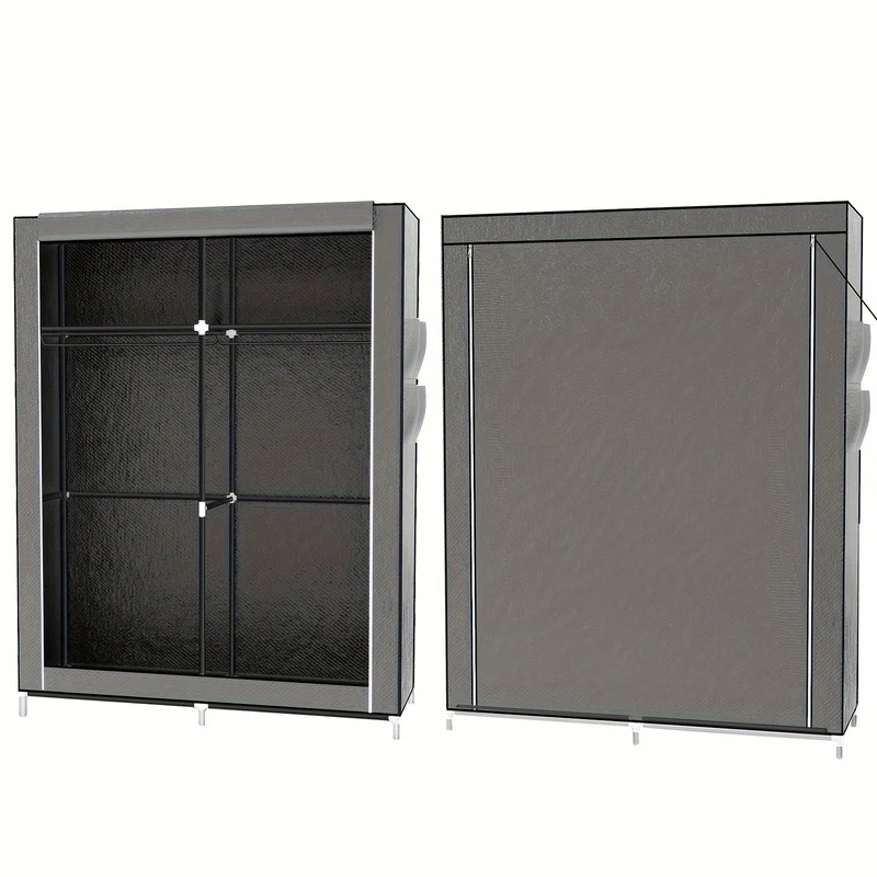 Opbergkast – Kledingkast – Garderobekast – Linnenkast – Opbergsysteem – 2-Deurs Non-Woven Kast – 12 Planken en Kledingroede – Ruimtebesparend Compact Ontwerp – Eenvoudig Zelf Te Monteren