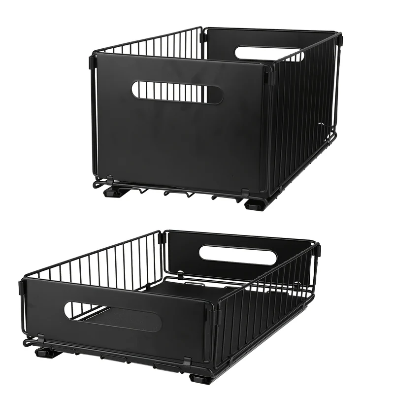 Keukenkast Organizer – Gootsteenkast Organizer – Kast Organizer – Kitchen Organizer – Lade Organizer – Metalen 2-delige Set – Ruimtebesparend Uitschuifbaar – 38x25x18 cm – Stevig Metaal – Modern Design