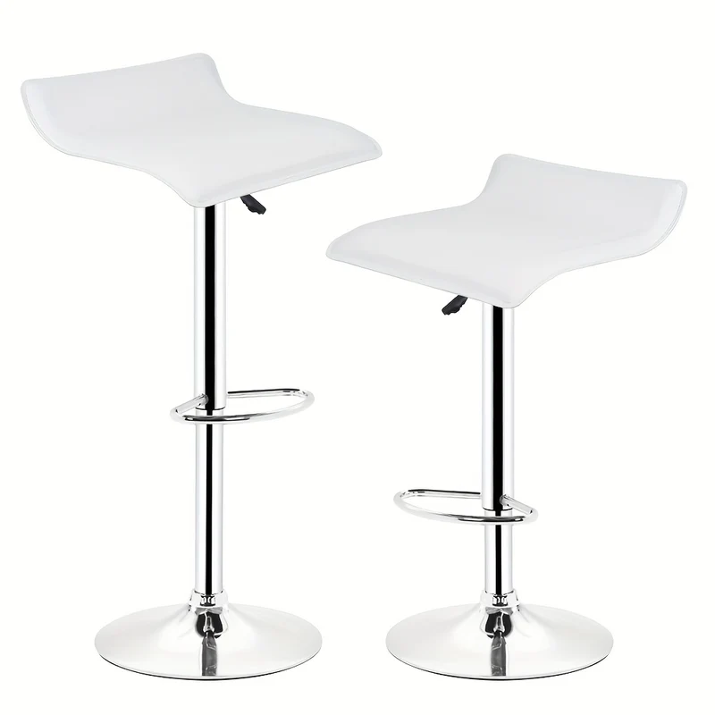 Barstoel – Barkruk – Barstoel Keuken – Barkrukken Set – Barstoelen – Verstelbare Zithoogte 55-75 cm – 360° Draaibaar – Wit PU Leer – Met Metalen Onderstel