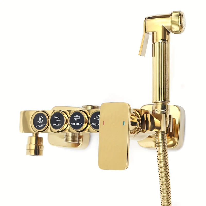Douche Systeem – Douche Set – Complete Douche Set – Badkamer Douche – Regendouche – Gouden 4-in-1 Douche Systeem – 22,86x22,86 cm Regendouche – Messing Duurzaam