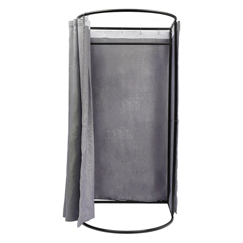 Omkleedcabine – Kleedruimte – Omtrek – Omkleedhoek – Kleedscherm – Vrijstaand – Verduisterend Gordijn – Stevig Metalen Frame – Compact En Gemakkelijk Te Monteren – Modern Grijs