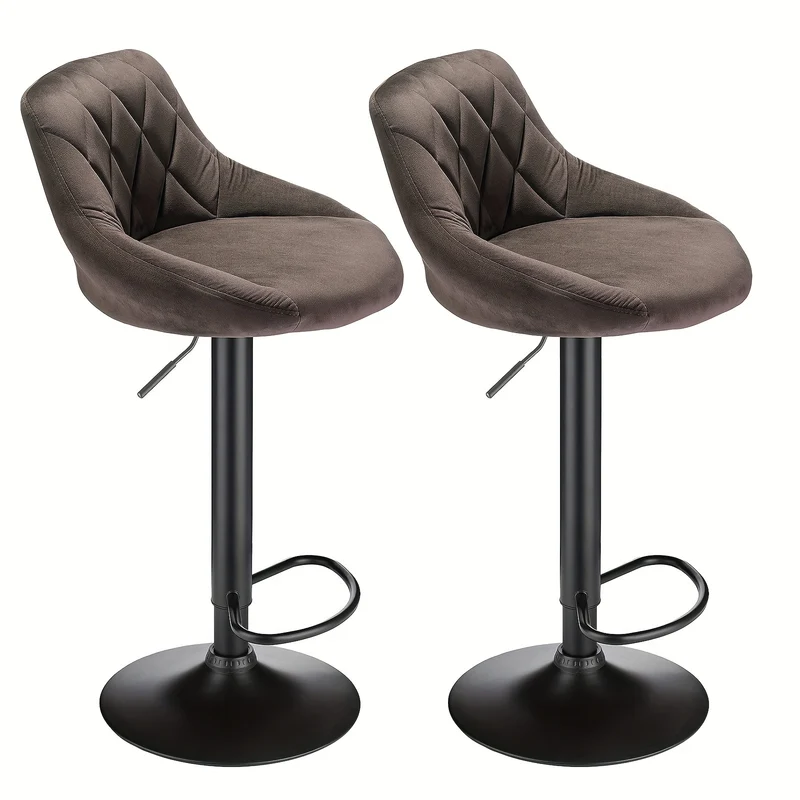 Velvet Barkrukken – Barstoelen – Keukenkrukken – Horecakrukken – Barkruk Set 2 Stuks – Zachte Velvet Bekleding – Stevig Metalen Frame - Bruin