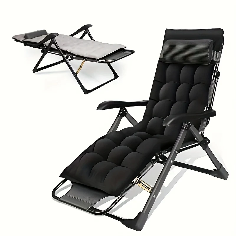 Opvouwbare Relaxstoel – Loungestoel – Ligstoel – Klapstoel – Tuinstoel – Zwart – Extra Brede Zitting 68 cm – Stevig Metalen Frame