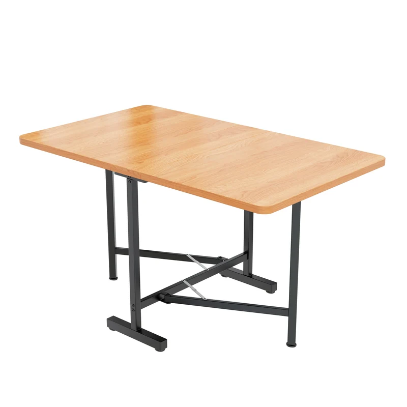Uitklaptafel – Klaptafel – Vouwtafel – Eettafel – Inklapbare Tafel – Natuurlijke Houtkleur – Uittrekbaar 120x80 cm – Stevig Metalen Onderstel