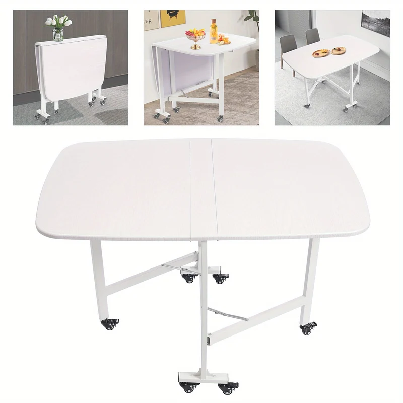 Klaptafel – Vouwtafel – Opvouwbare Tafel – Plooitafel – Bijzettafel – Drievoudig Opvouwbaar – 120x80x75 cm – Wit Met Houtnerfstructuur – Voor Binnen & Buiten Met 6 Zwenkwieltjes