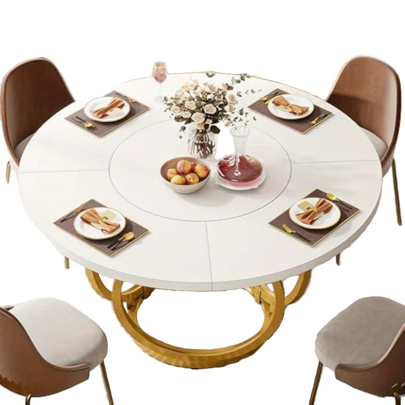 Ronde Tafel – Eettafel – Keukentafel – Koffietafel – Bistrotafel – Wit Kunstmarmerblad – Gouden Metalen Onderstel – 120 cm Diameter – Modern Design