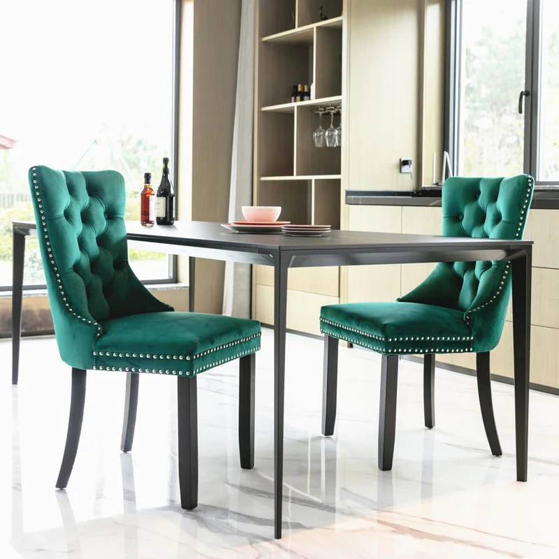 Eetkamerstoelen – Stoelen – Design Stoelen – Fluwelen Stoelen – Velvet Stoelen – Set Van 2 Groen – Ergonomisch Comfort – Massief Houten Frame - Groen