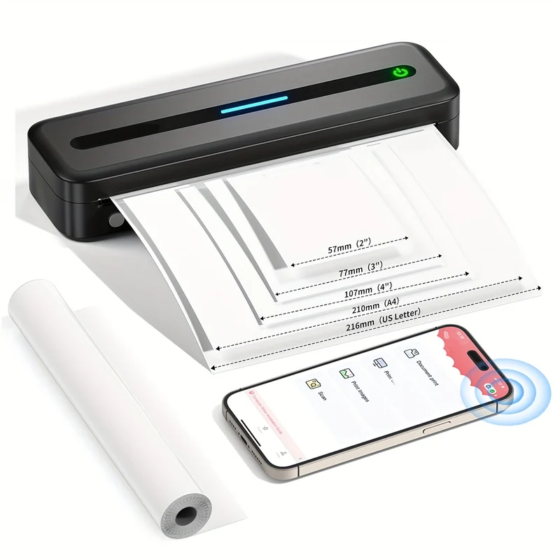 Draagbare printer – Mobiele printer – Pocket printer – Thermische printer – Bluetooth printer – Inktloos printen – USB oplaadbaar – Ondersteunt A4 en US letter formaat