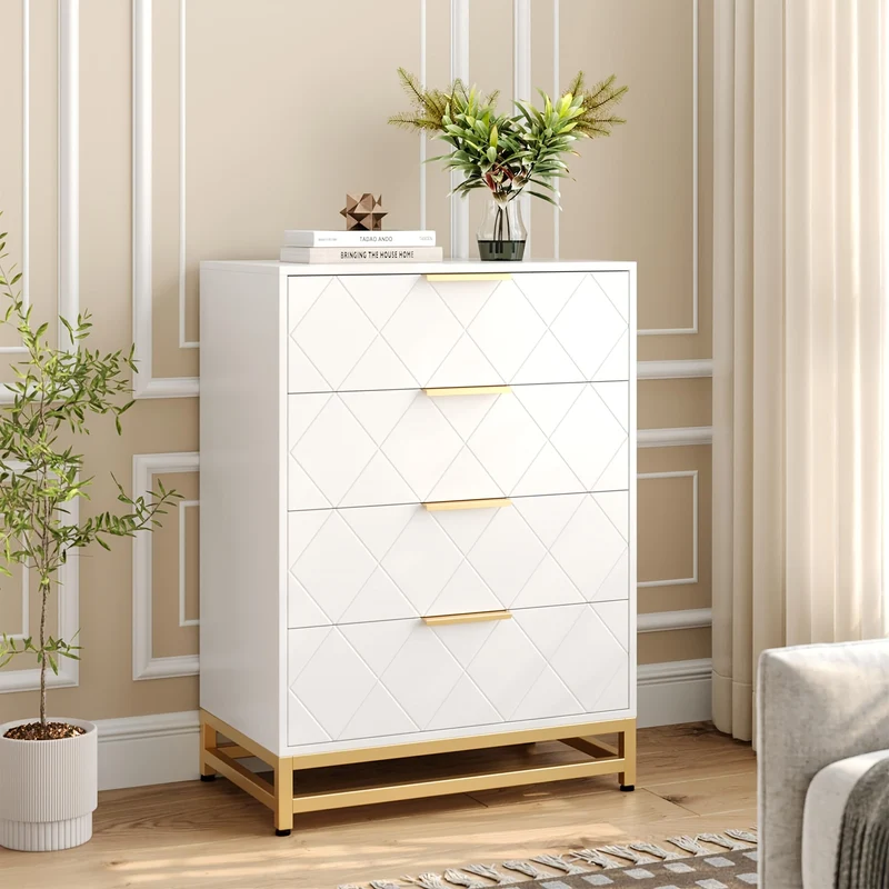 Kommode – Ladekast – Dressoir – Opbergkast – Sideboard – Wit MDF Hout – 4 Lades Soft-Close – Anti-Kantelbeveiliging