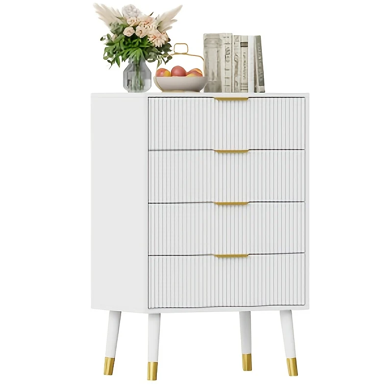 Ladekast – Ladenkast – Commode – Opbergkast – Dressoir – Wit Met Gouden Details – 4 Laden – Duurzaam Hout En Metaal