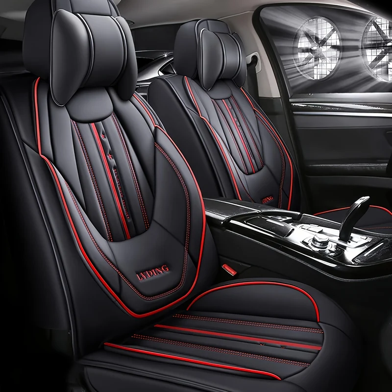 Autostoelhoezen 5-Zitter – Stoelhoezen Auto – Universele Stoelhoes – Kunstleer Hoes – Auto Interieur Bescherming – Waterafstotend PU Leer – Inclusief Hoofdkussen & Lendensteun