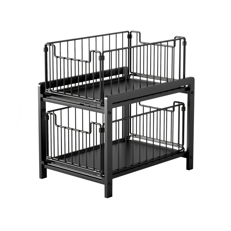 Uittrekrek Keuken – Kastorganizer – Uittrekbare Lade – Opbergrek – Keukenrek – Dubbele Lagen – Compact 26x37x39 cm – Stevig Kunststof Metalen Rails - Zwart