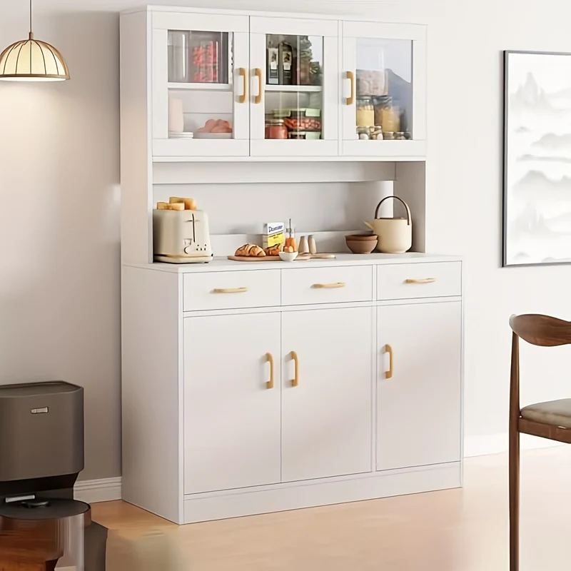 Keukenkast – Keukenbuffet – Opbergkast – Keukenmeubel – Kast Met Glazen Deuren – 170x100x30 cm – Wit – Hout – 6 Kasten – 3 Lades – Duurzaam & Vochtbestendig