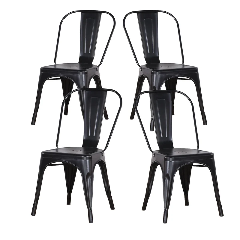 Eetkamerstoelen – Keukenstoelen – Woonkamerstoelen – Buitensstoelen – Stapelbare Stoelen – Set Van 4 Zwart – Stevig Metalen Frame – Comfortabel Ergonomisch Design
