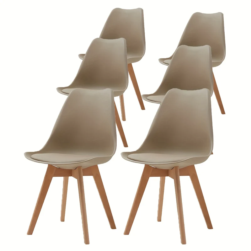 Eetkamerstoelen – Keukenstoelen – Stoelen Set – Design Stoelen – Tulpen Stoelen – Set van 6 – Beukenhouten Poten – Ergonomische Rugleuning – Khaki