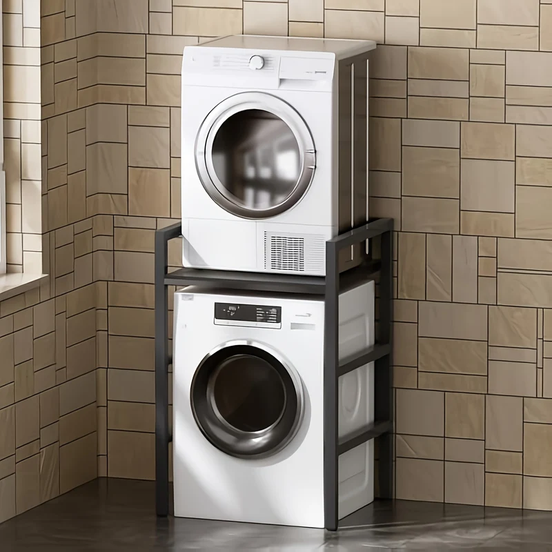 Wasmachine Rek – Wasmachine Kast – Wasmachine Ombouw – Wasmachine Plank – Opbergrek Wasruimte – Verstelbare Hoogte 95-105 cm – Draagkracht 350 kg – Zwart Metalen Standaard