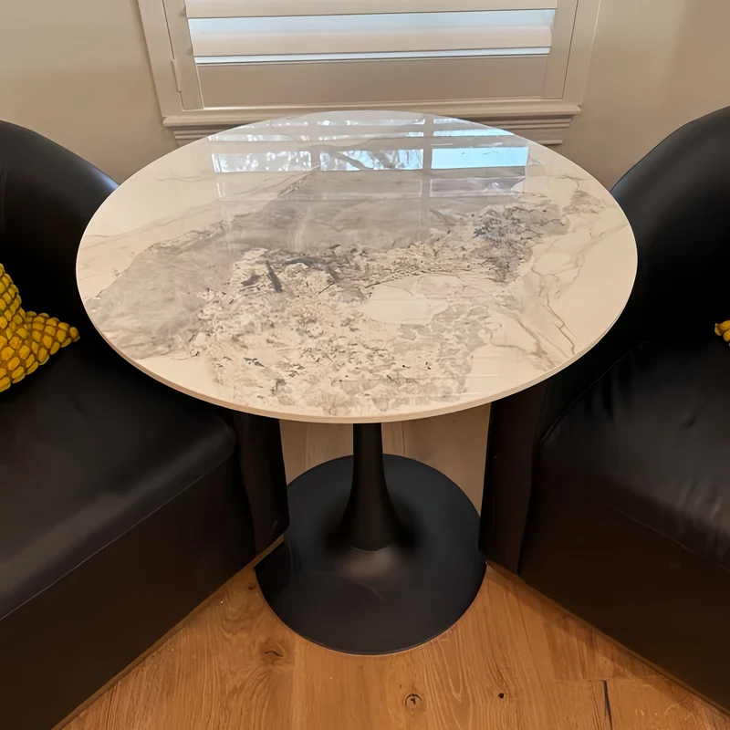Ronde Eettafel – Eettafel Rond – Tafel Rond – Diner Tafel – Bistrotafel – Sintered Stone Blad – Goud Metalen Poot – Kras- en Hittebestendig – 78 cm Hoogte