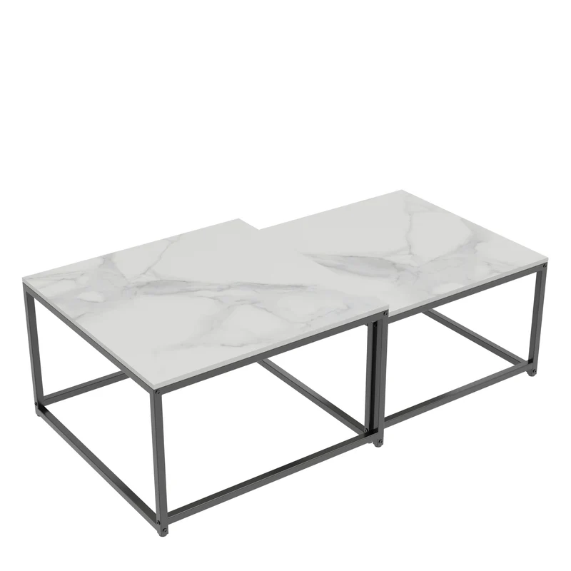 Set Of 2 Coffee Table Marble:Set Of 2 Nesting Tables Scandinavian Side Table Set For Living Room Large: 65 X 65 X 40 Cm Small: 60 X 60 X 34 Cm(Grey, White)