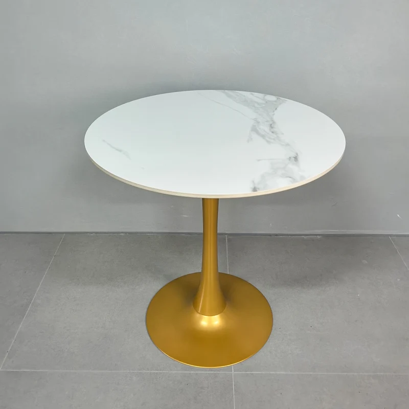 Eettafel – Ronde Tafel – Dinertafel – Keukentafel – Tafeltje – Modern Design – Sintered Stone Blad – Gouden Metalen Poten – Kras- en Hittebestendig – Geschikt Voor 2-4 Personen