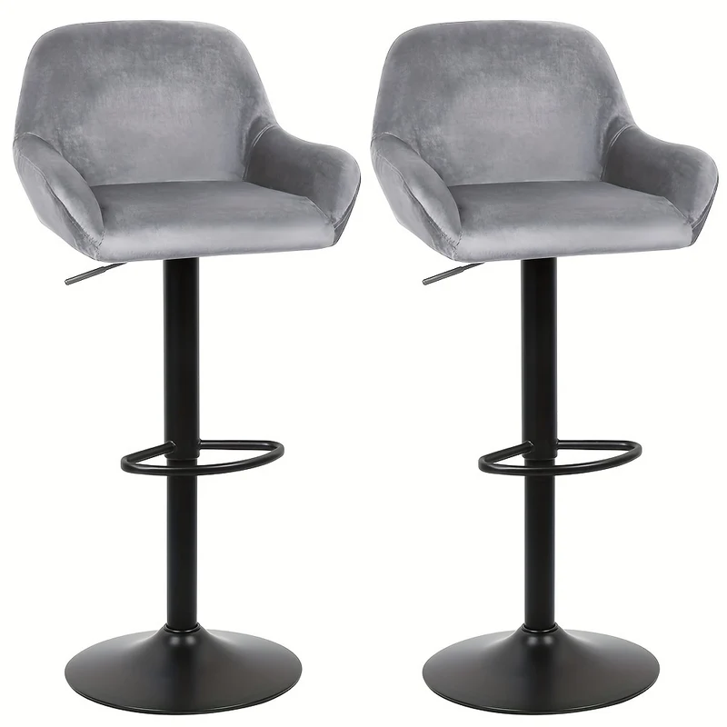 Barstoel – Barkruk – Barstoelen – Keukenstoel – Zithoekstoel – Set van 2 – 360° Draaibaar – Verstelbare Zithoogte 86-106 cm – Fluwelen Bekleding – Zwart Metalen Frame