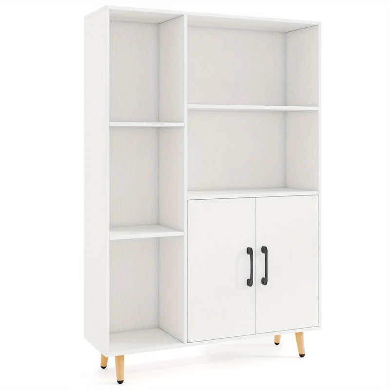 Vrijstaande Opbergkast – Kledingkast – Boekenkast – Schoenenkast – Opbergmeubel – Wit MDF Hout – 80x23,5x119 cm – Open Planken Met Deurtjes
