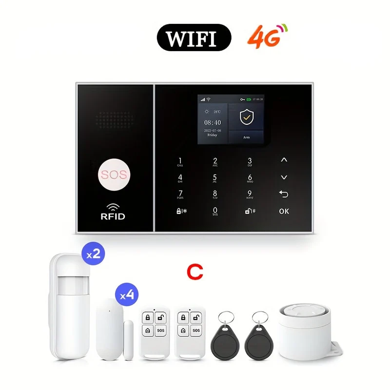 Alarmsysteem – Beveiligingssysteem – Inbraakbeveiliging – Smart Home Alarm – Draadloos Systeem – 4G WiFi Verbinding – Alexa Compatibel – Bewegingssensoren & Deur/Raam Detectie