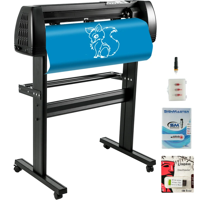 VEVOR Vinyl Cutter Machine, 34 Inch Paper Feed Cutting Plotter Bundle, Adjustable Force & Speed Vinyl Printer, LCD Display Windows Compatible Sign Making kit with Signmaster Software, Supplies, 3 Blad