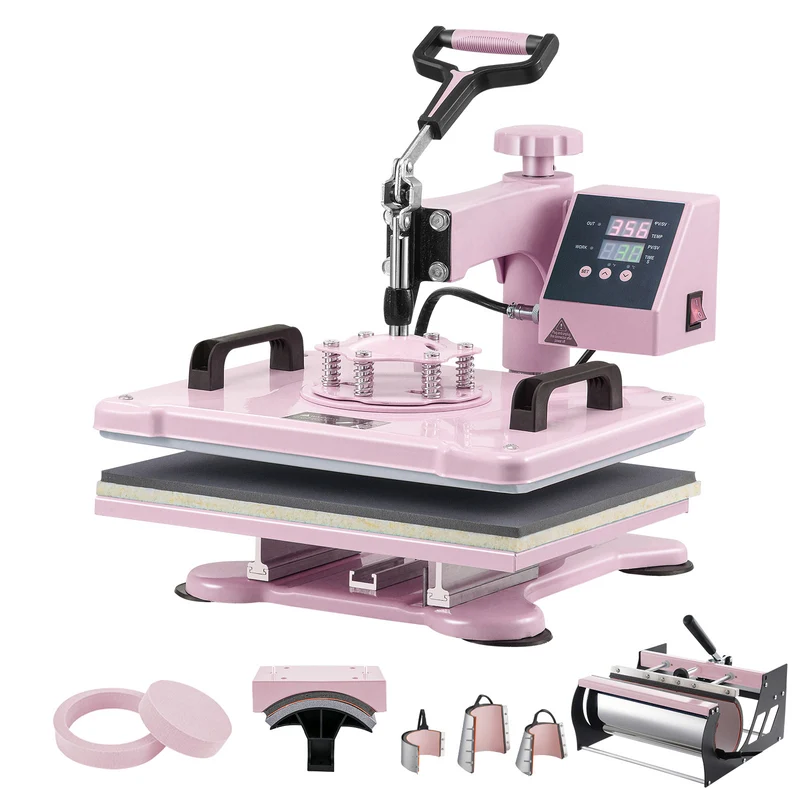 VEVOR Heat Press Machine 30.5x38.1 cm 8 in 1 with 850.5 g Tumbler Press T-Shirts Pink