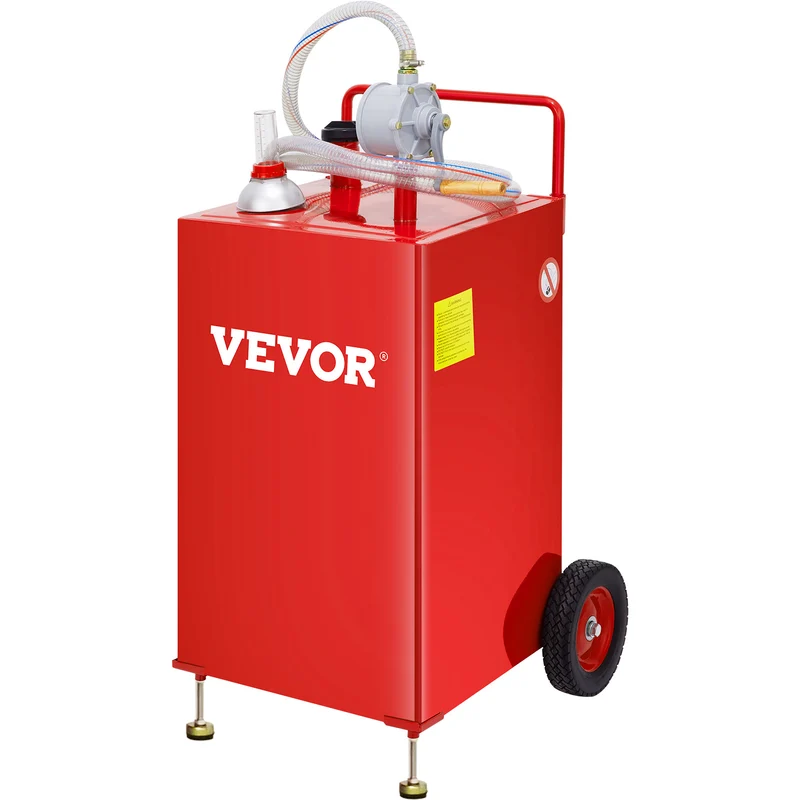Brandstoftank – Brandstofcontainer – Jerrycan – Benzinetank – Tankwagen – 30 Gallon Inhoud – Roestvrij Staal Met Handpomp en 8 Inch Wielen
