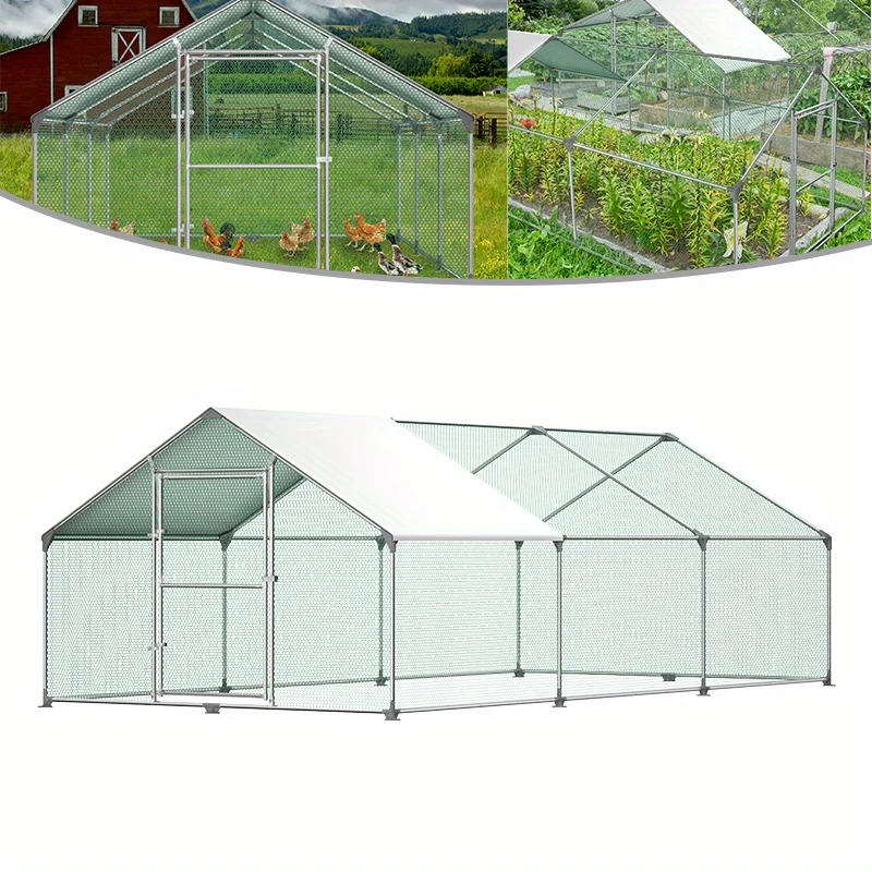 Kippenren – Buitenren – Kippenhok – Konijnenhok – Dierenren – 3x6x2m – Gegalvaniseerd Staal – Weerbestendig Met Dak