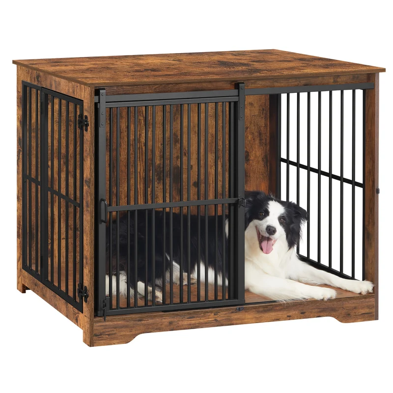 Hondenbench – Hondenkooi – Hondenhuisje – Dierenkooi – Reisbench – Vintage Bruin – Stevig Metalen Frame – 2 Deuren Met Veilig Slot – Tot 100 kg
