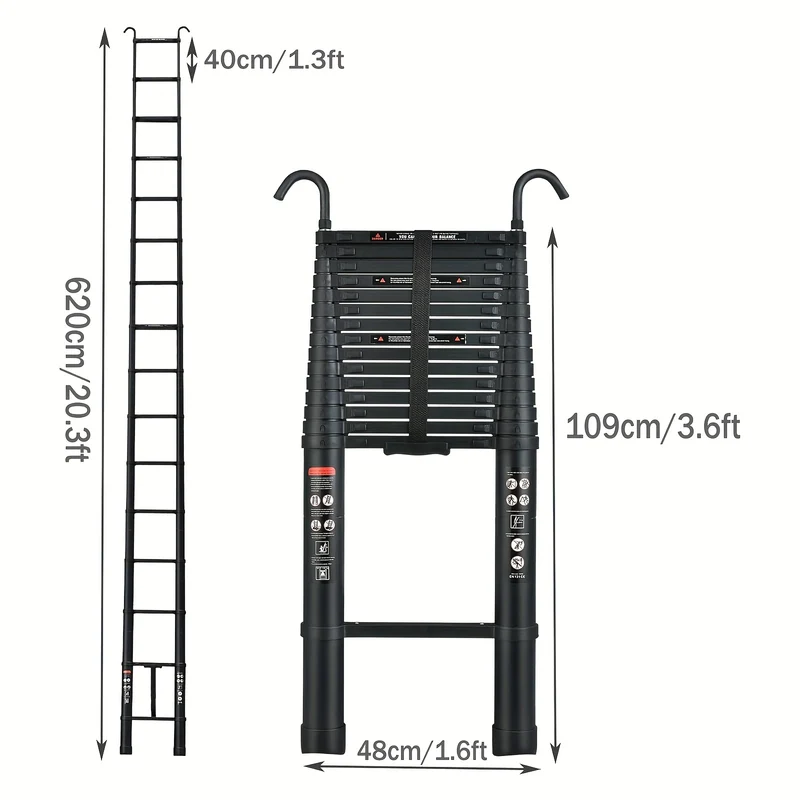 Uitklapladder – Vouwladder – Uitschuifladder – Telescopische Ladder – Trapladder – 6,2 Meter – Aluminium Met Verwijderbare Haakset