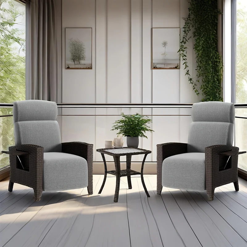 Rattan Lounge Set – Tuinmeubel – Loungeset – Buitenstoel – Relaxstoel – Verstelbare Rugleuning – Memory Foam Kussens