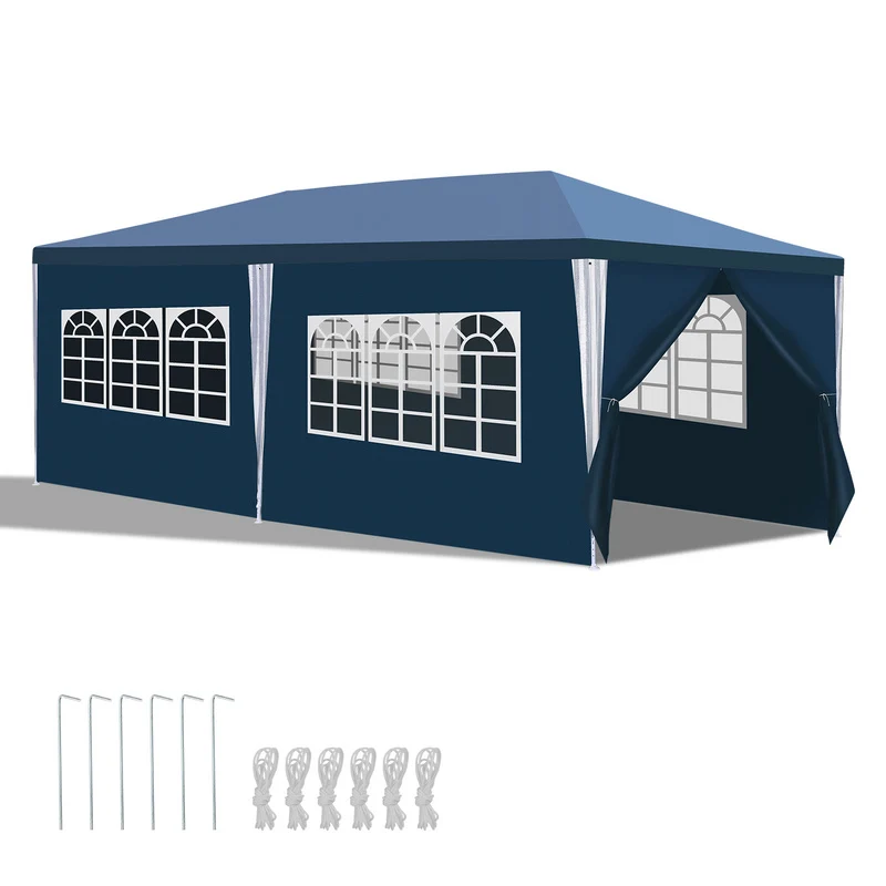 Partytent – Paviljoen – Feesttent – Tuinentent – Opvouwbare Tent – 3x6 Meter – Waterdicht PE Doek – Met Afneembare Zijwanden - Blauw