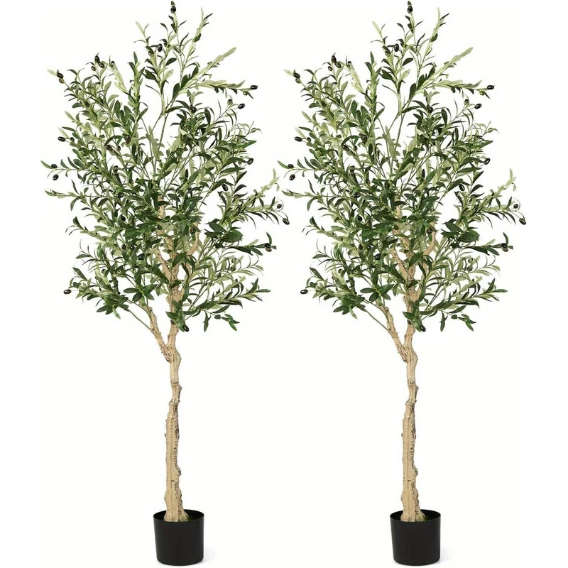 Kunstboom – Kunstolijfboom – Kunstplant – Nepboom – Kunstolijfboom Set – 182 cm Hoog – Onderhoudsvrij Met Cementen Pot