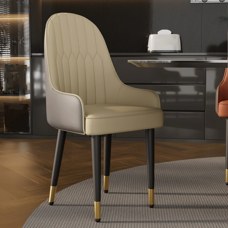 Set Of 2 Microfiber Dining Chairs: Metal Legs, High Backrest, Modern Kitchen Fabric Dining Chairs, Orange +Grey, Beige for Restaurant, Dining Room, Living Room