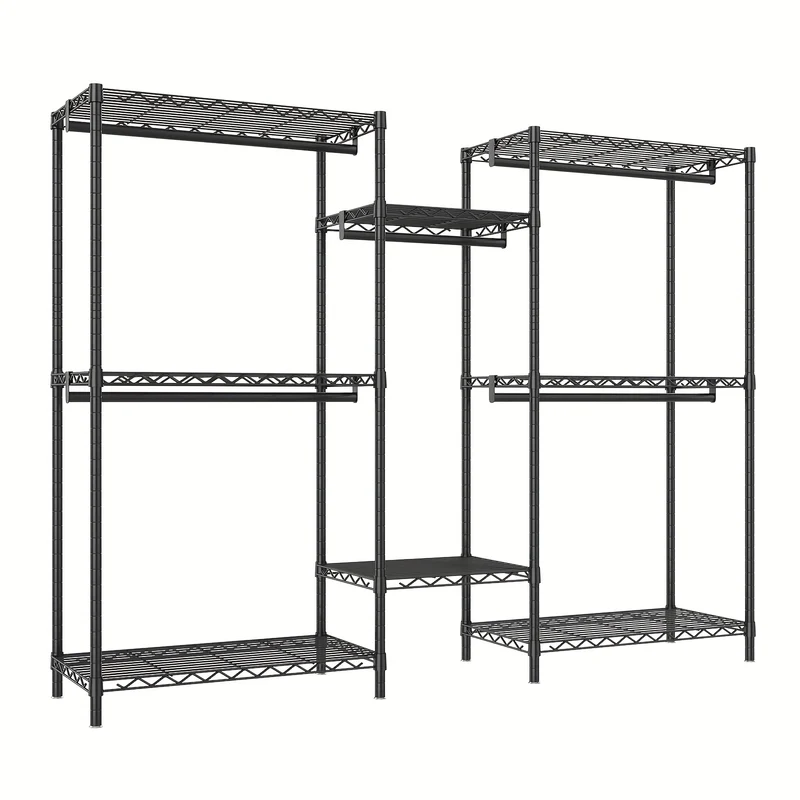 Kledingrek – Garderoberek – Kapstok – Opbergrek – Kledingstandaard – Zwaar Belastbaar Tot 408 KG – Carbon Staal Met 5 Hangstangen & 8 Schappen 195,58 CM Hoog