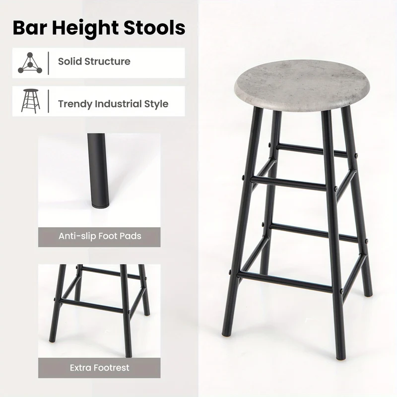 Industriële Bartafel – Barset – Bistrotafel – Hoogtafel – Krukenset – Met Wijnrek Voor 6 Flessen – Compact & Duurzaam MDF Met Metaal - Grijs