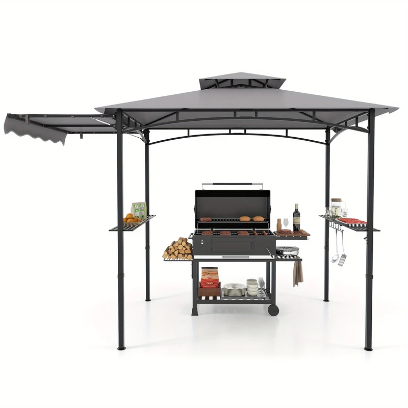 BBQ Overkapping – Barbecue Paviljoen – Tuinpaviljoen – BBQ Tent – Grill Schuilhut – Ruim Ontwerp – Vlamvertragende Polyester – Stevig Metalen Frame - Grijs